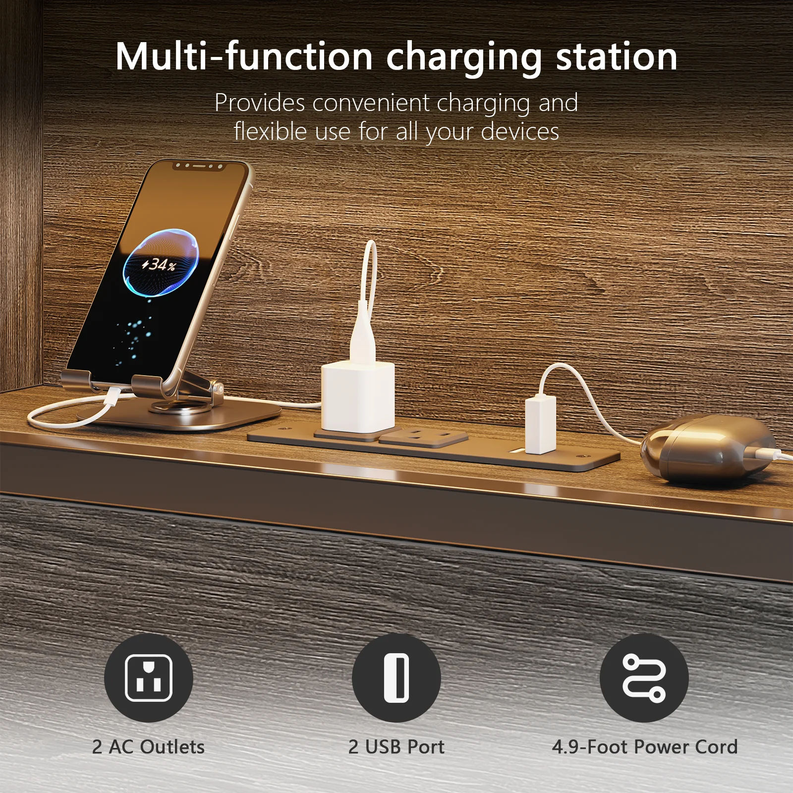 Furnulem Full Size LED Light Bed Frame with Storage Headboard and USB Ports Bed Platform with Drawers