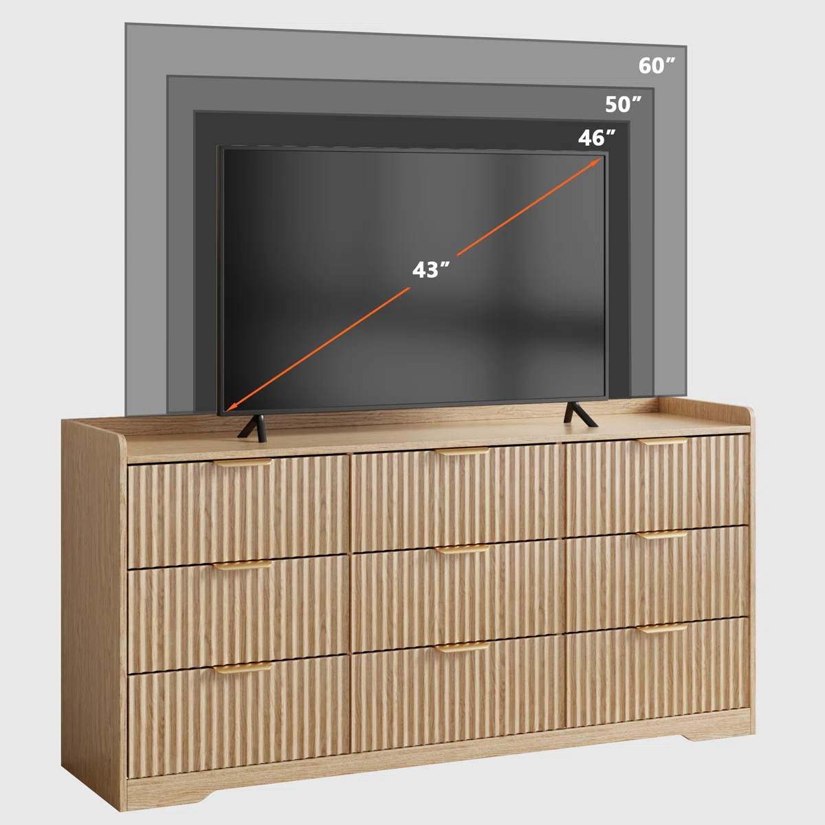 9 Drawer Dresser 57.9''w Wood Wide Chest Of Drawers With Metal Handle Organizer Wooden Cabinet with Anti-Tip Safety for Living Room Hallway entryway