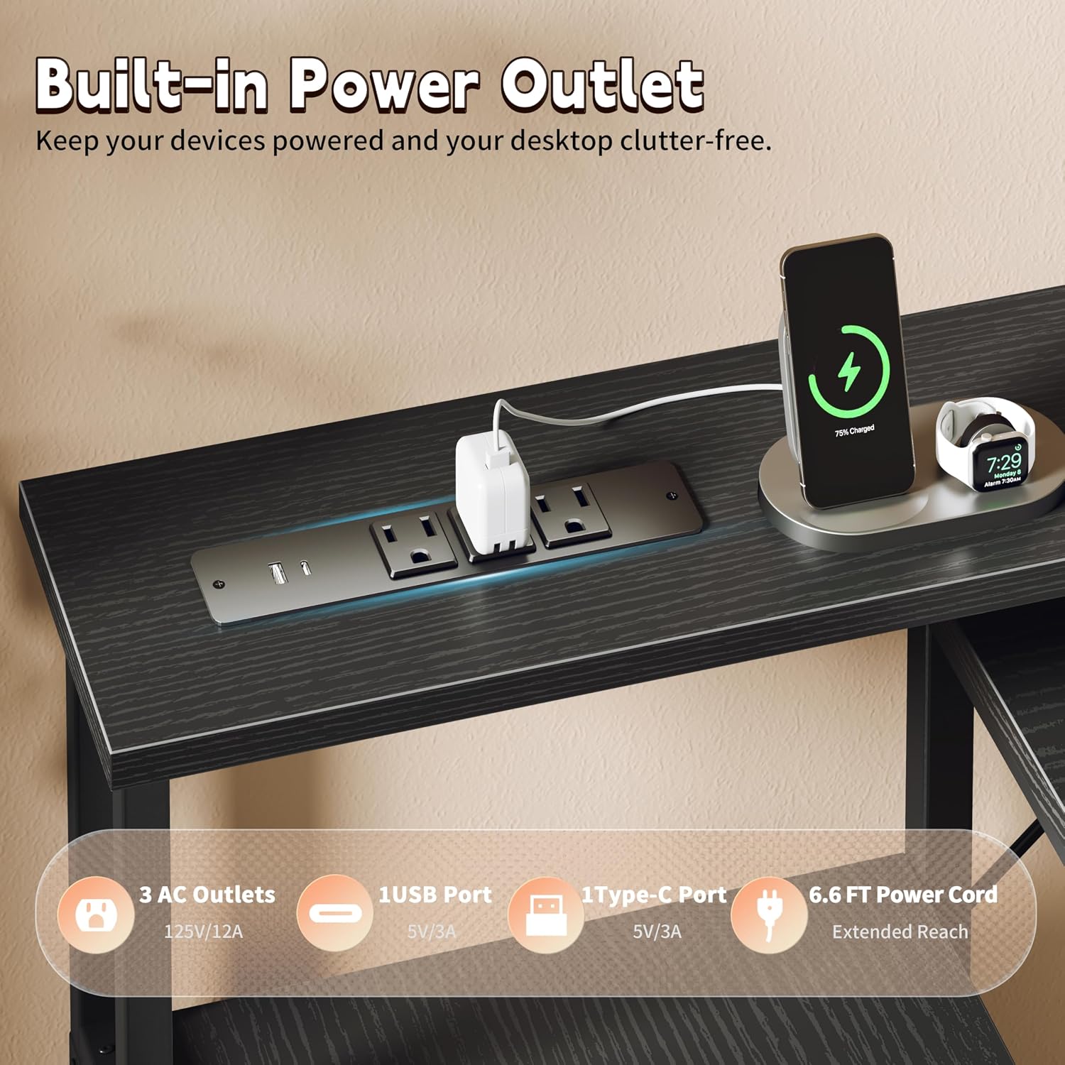Qwatto 55" Black Computer Desk with 3 Adjustable Drawers and Monitor Stands Home Office Writing Workstation Gaming Table with Multi Storage Shelving