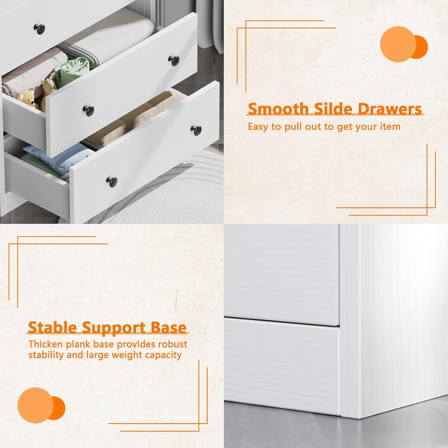 Furnulem White 4-Drawer Dresser – Wood Storage Chest for Bedroom, Living Room, or Hallway