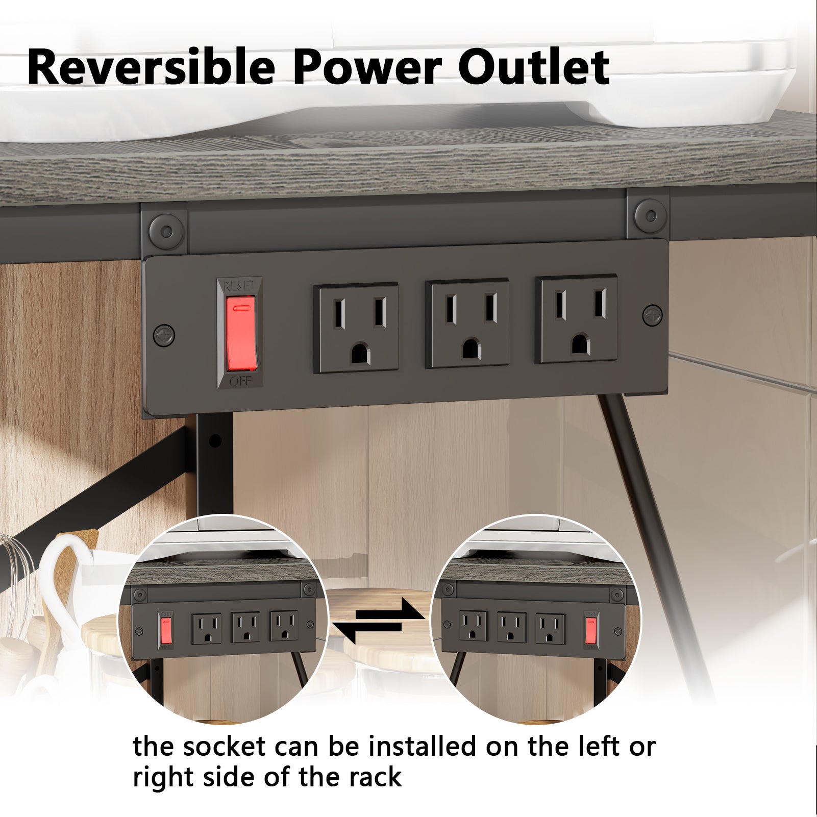 Qwatto Kitchen Bakers Rack with Power Outlets 31.5 Inch Coffee Bar Station 4 Tier Microwave Stand Storage Shelf with S Hooks Black Oak Utility Table