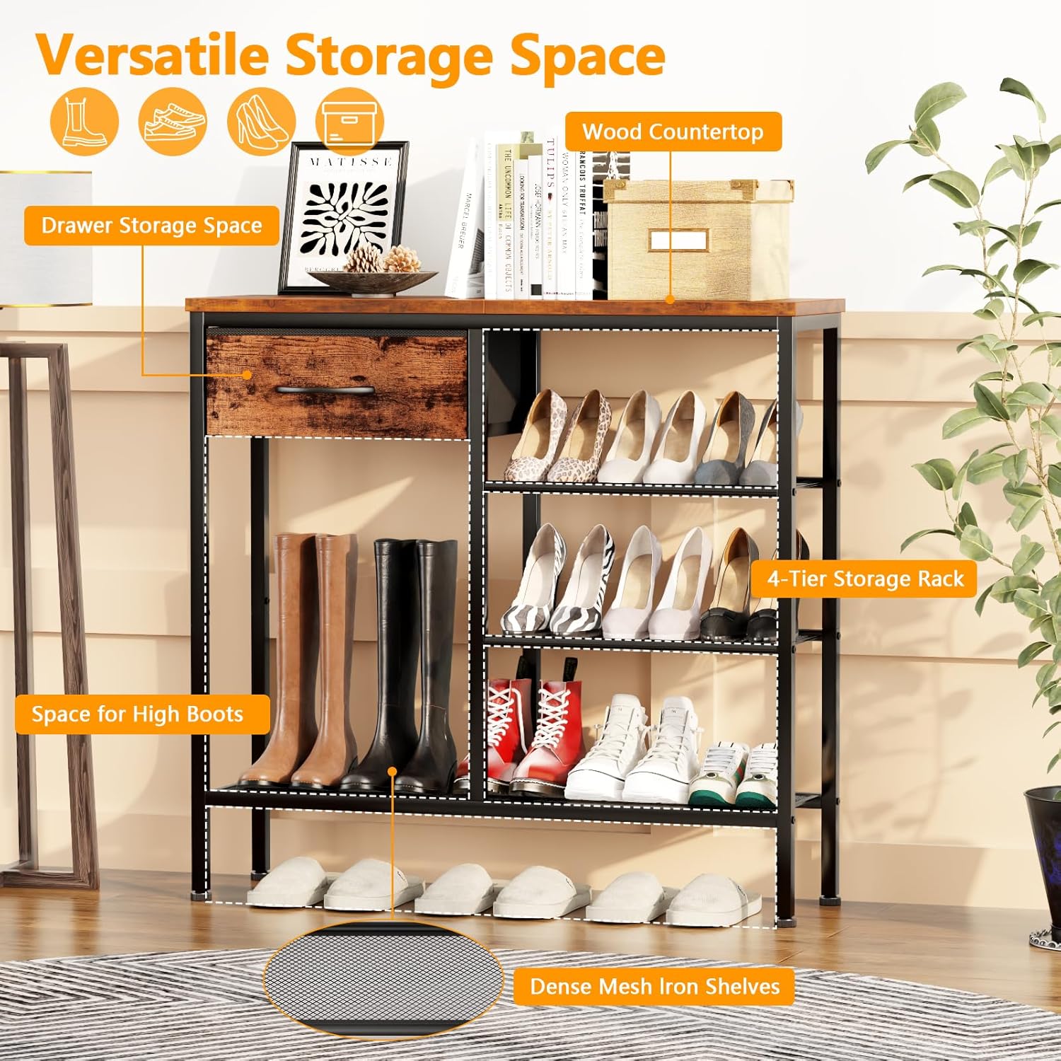 Furnulem 31.5" Entryway Table with Drawer & Shoe Rack, Rustic Console for Hallway