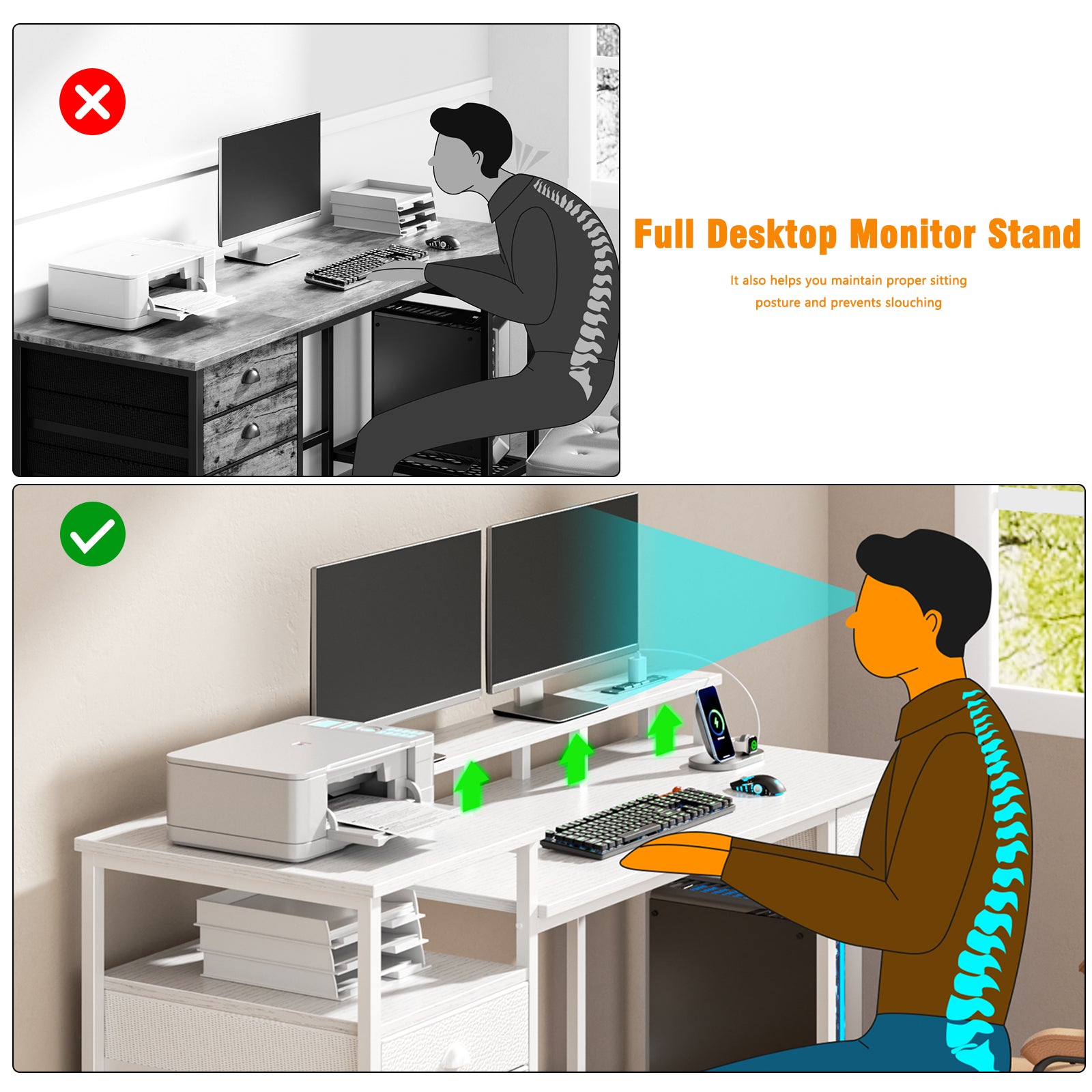 60 Inch White Computer Desk with Charging Station Gaming Desk LED Lights 4 Drawers File Cabinet Storage Home Office Work Table Modern Bedroom Study