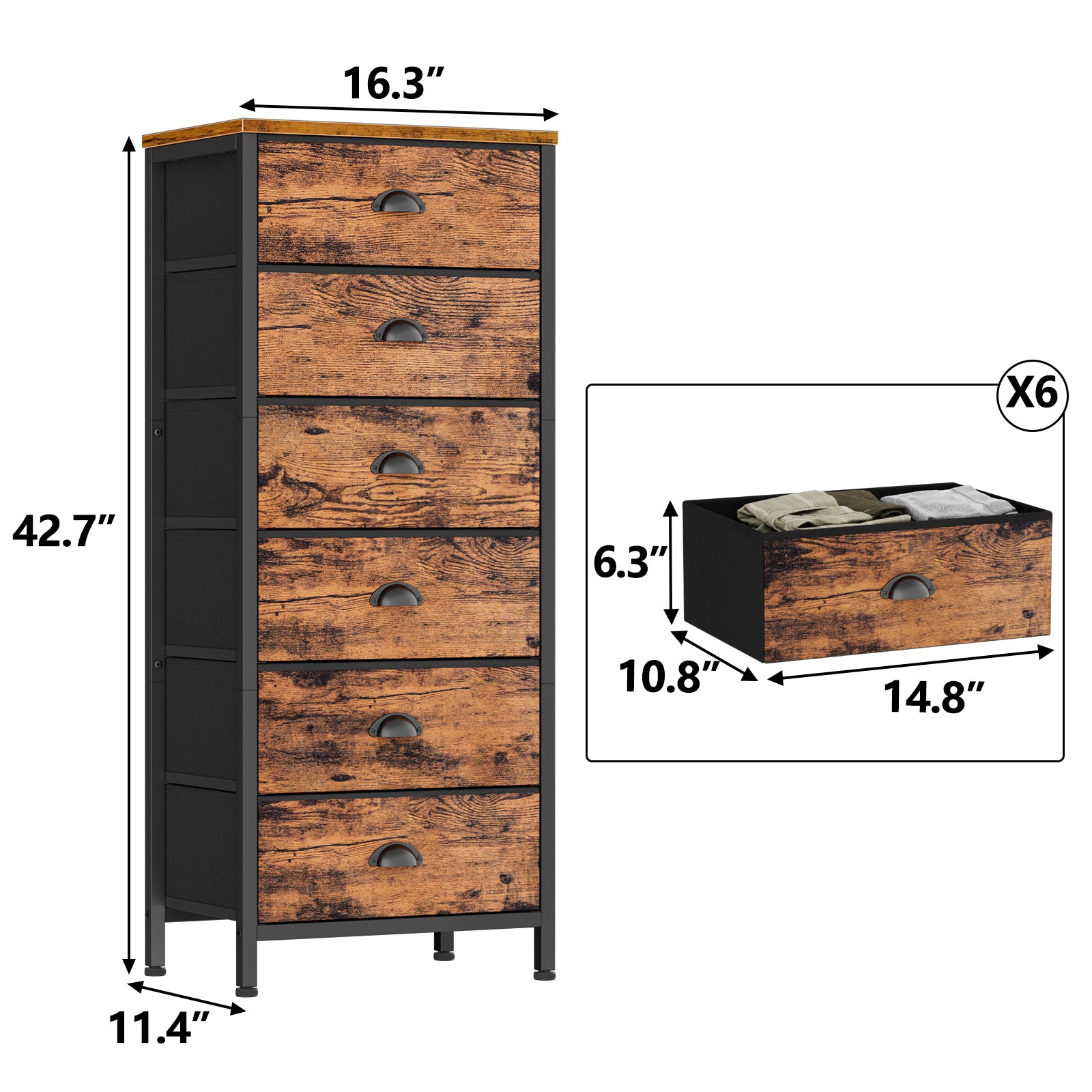 Furnulem 6-Drawer Dresser, Vertical Storage Organizer