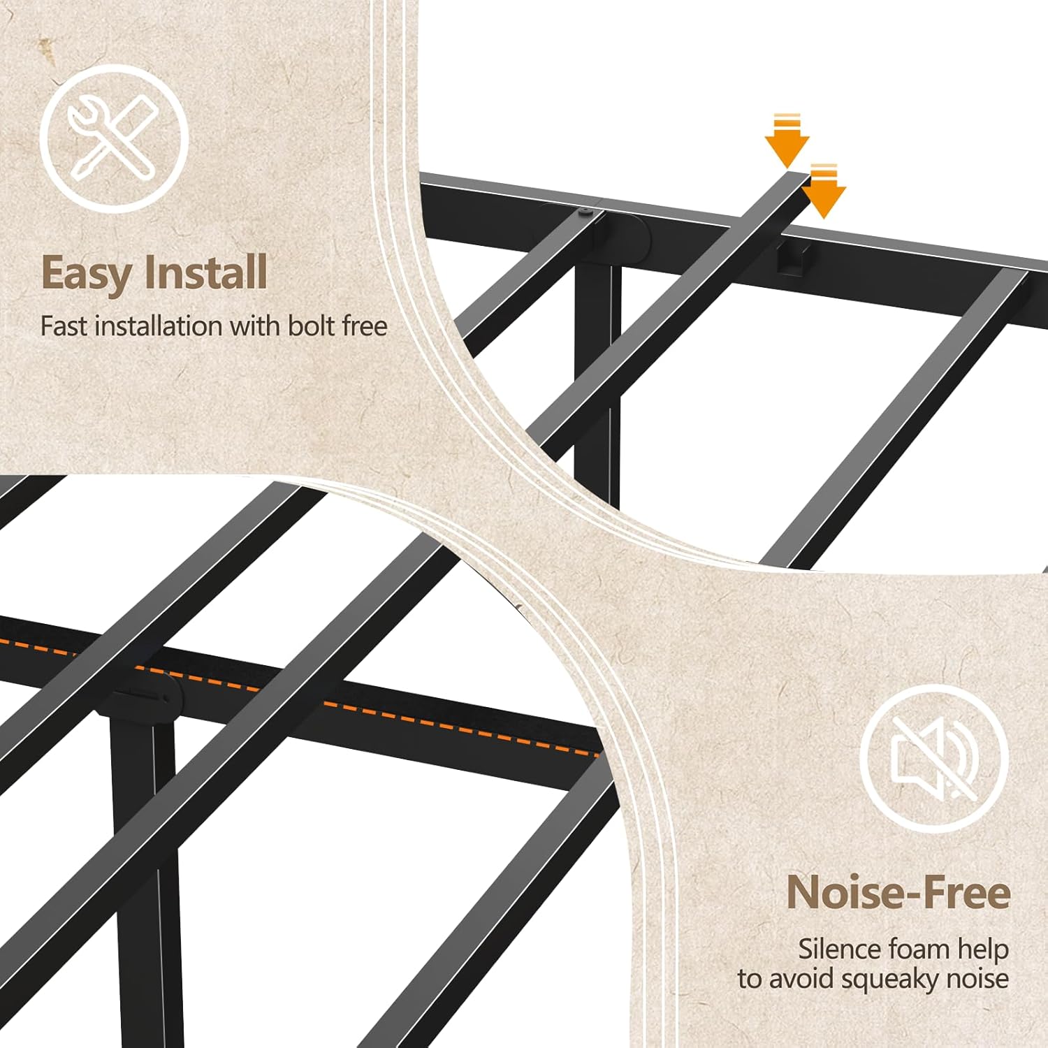 Furnulem Queen Bed Frame with Headboard 2 Fabric Drawers Bed Frame Featuring LED Lights Built-in Charging Station Storage No Box Spring Needed