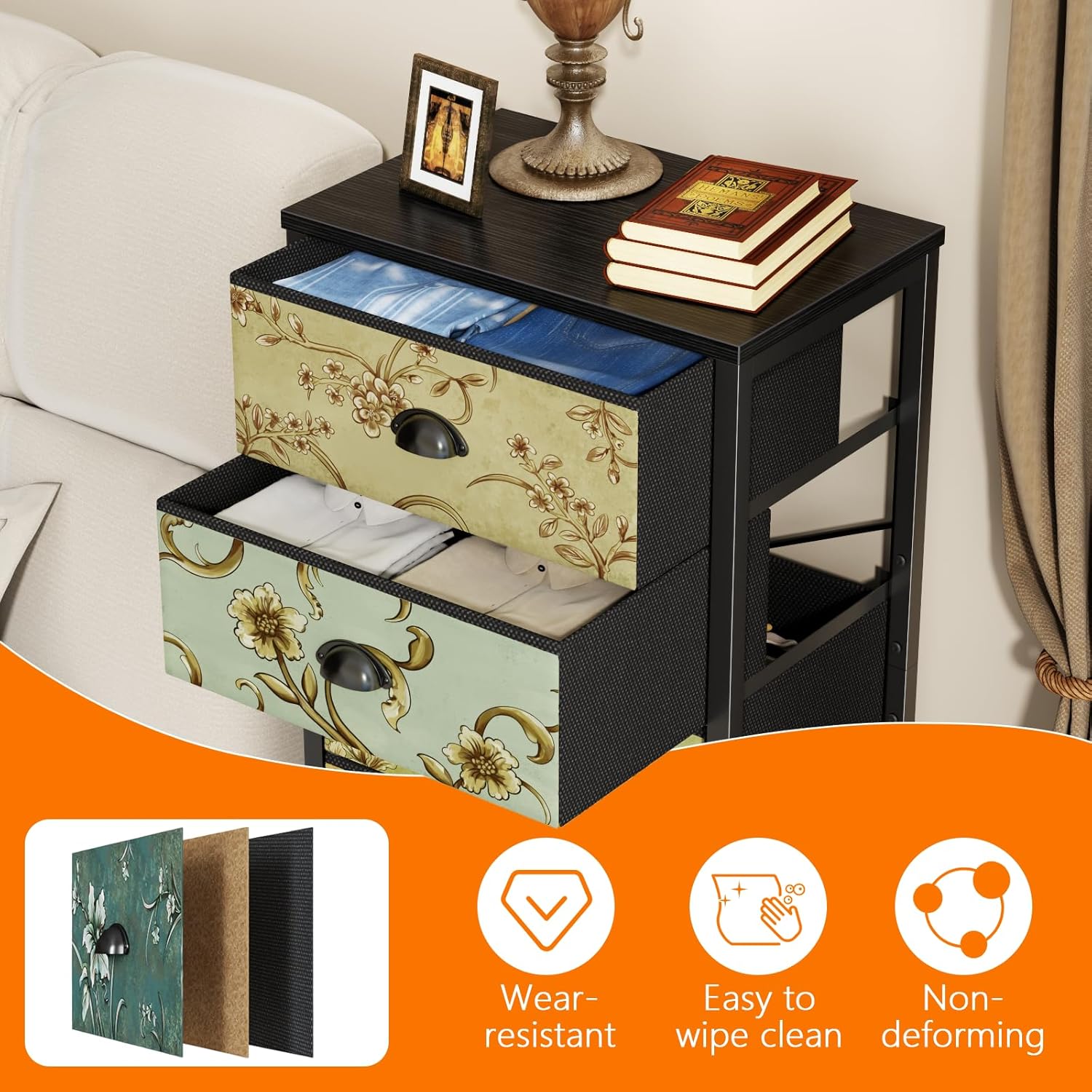 Furnulem Tall 7-Drawer Dresser – Vintage Fabric Storage Tower for Bedroom or Closet