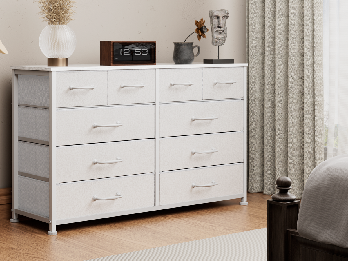 White Dresser for Bedroom with 10 Drawer Entertainment Center for 40-45-50 inch Modern Tv Stand & Chest of Drawers for Living Room Hallway Entryway