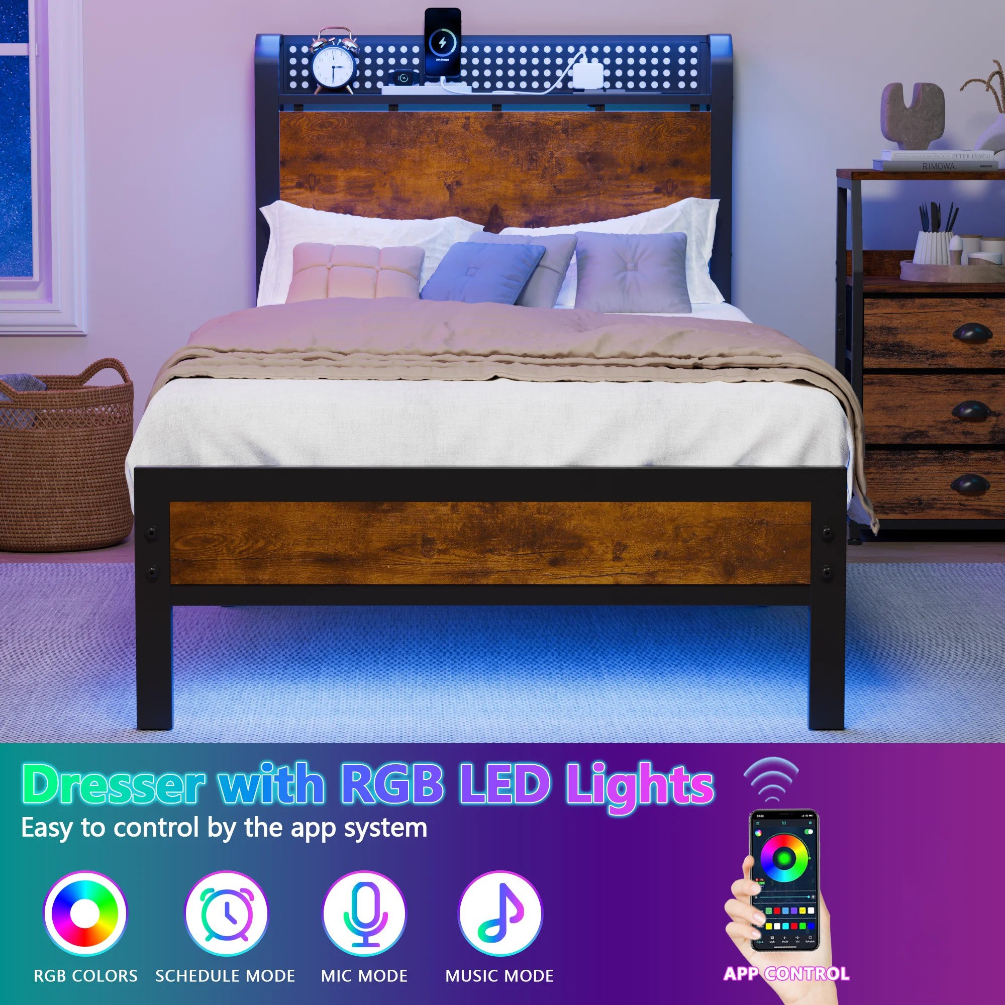 Furnulem Twin Size Bed frame with Wood Storage Headboard,Metal Platform Bed with Under Storage