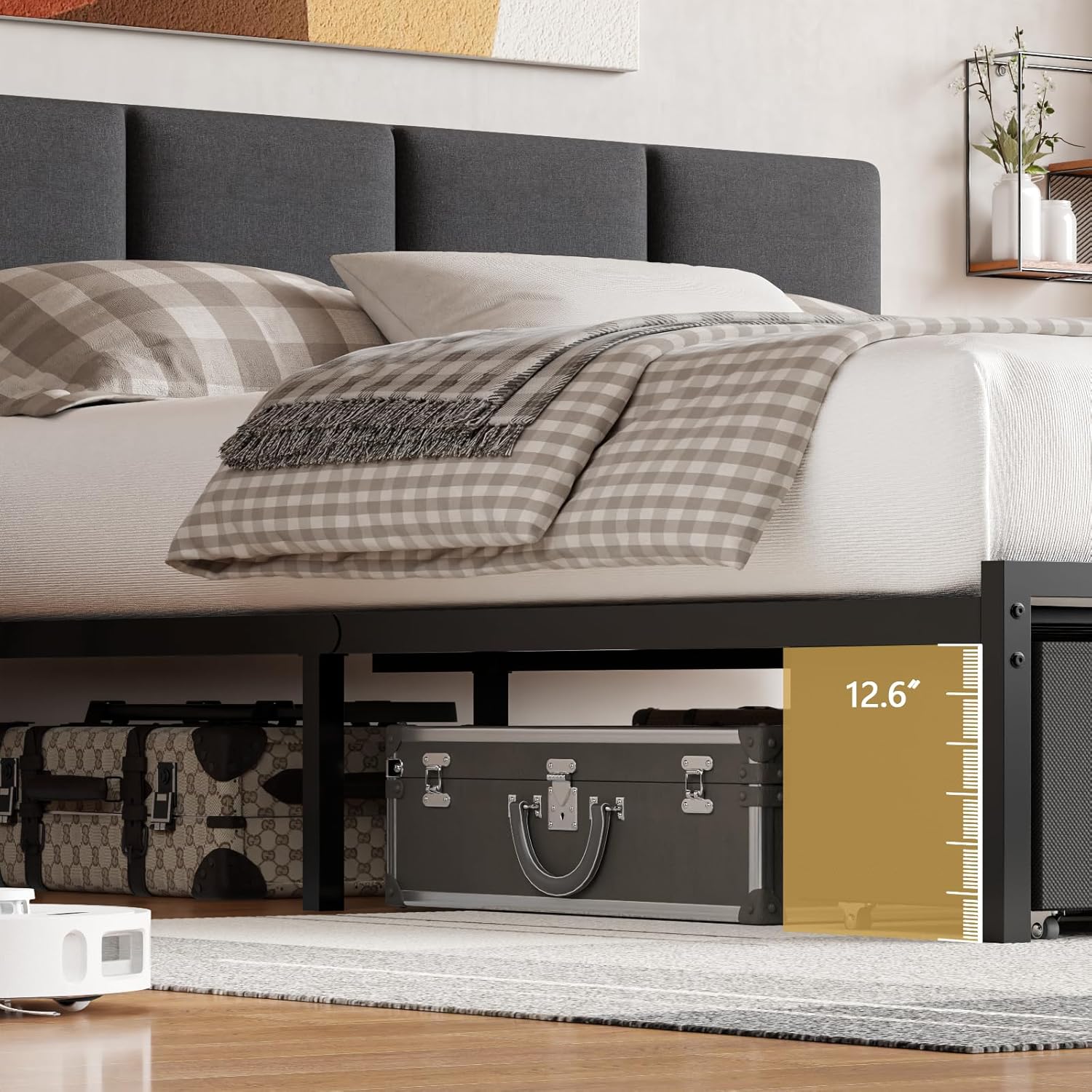 Furnulem Bed Frame with LED Headboard, Charging Station & Storage Drawers