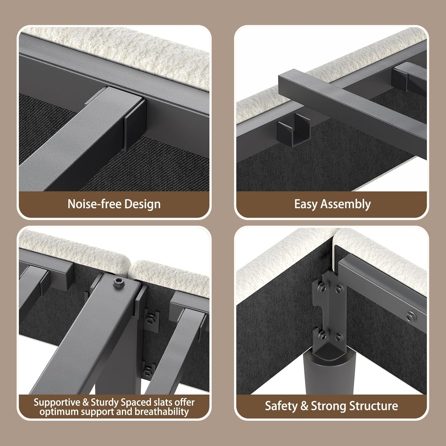 Twin Bed Frames with Headboard Upholstered Bed Frame Soft Boucle Fabric Twin Size bedframes Soft Cloud Marshmallow Shape Upholstered Headboard