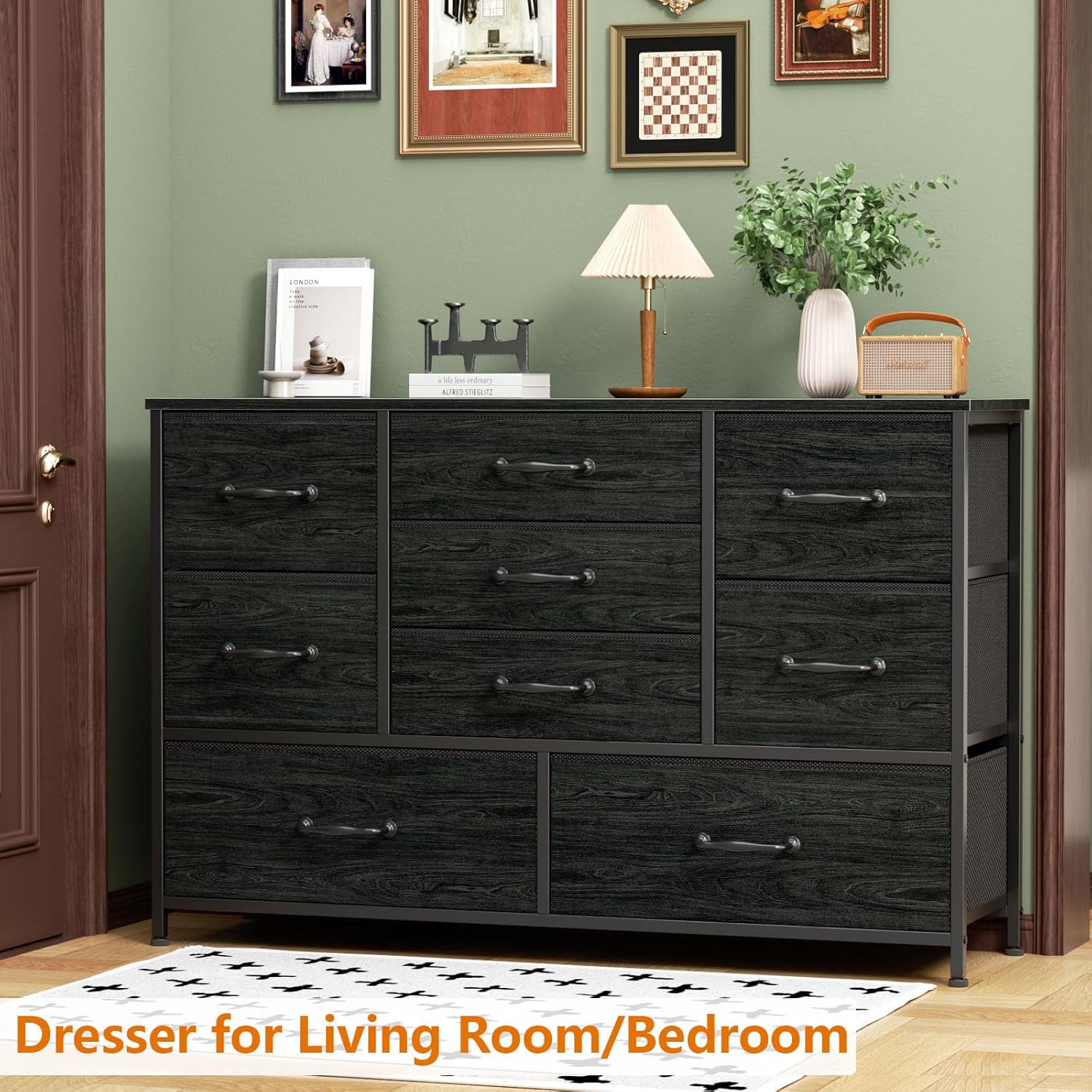 Furnulem 55” Dresser with 9 Drawers – TV Stand & Storage Cabinet for Bedroom or Living Room