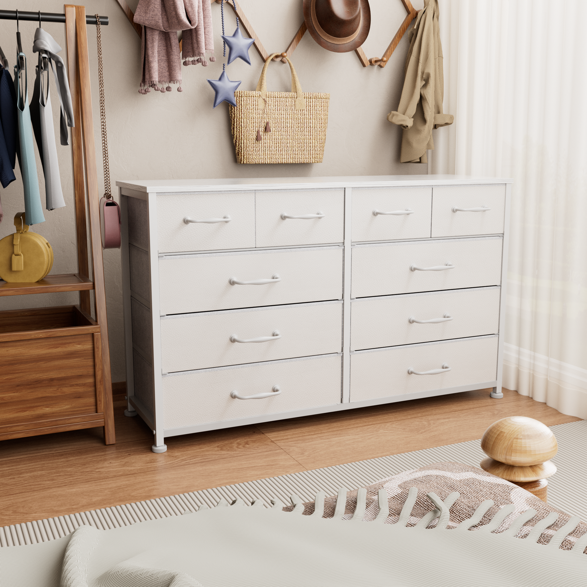 Wide White 10 Drawer Dresser Storage Chest of Drawers Bedroom Furniture Nursery Organizer Unit 50 Inch TV Stand Media Console