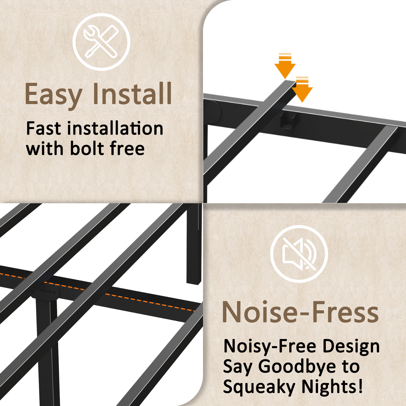 Furnulem Queen Bed Frame with Headboard 2 Fabric Drawers Bed Frame Featuring LED Lights Built-in Charging Station Storage No Box Spring Needed