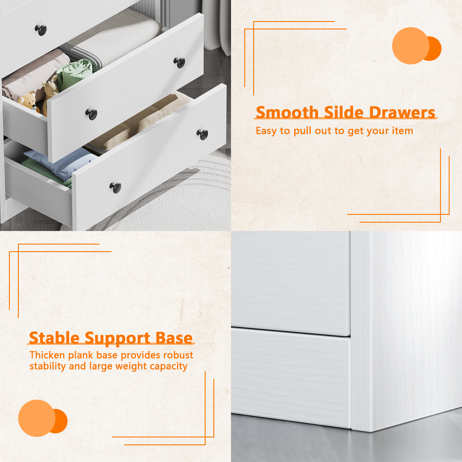 Furnulem 4-Drawer Dresser for Bedroom - White Wood Chest of Drawers Closet Storage Cabinet Organizer for Bedroom