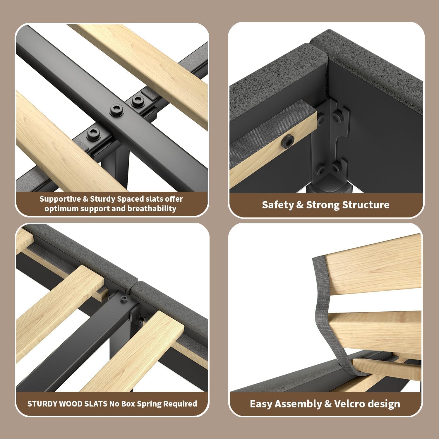 Queen Size Bed Frame with Headboard upholstered Bed Frame Soft Boucle Fabric Soft Cloud Marshmallow Shape Upholstered Headboard No Box Spring Needed