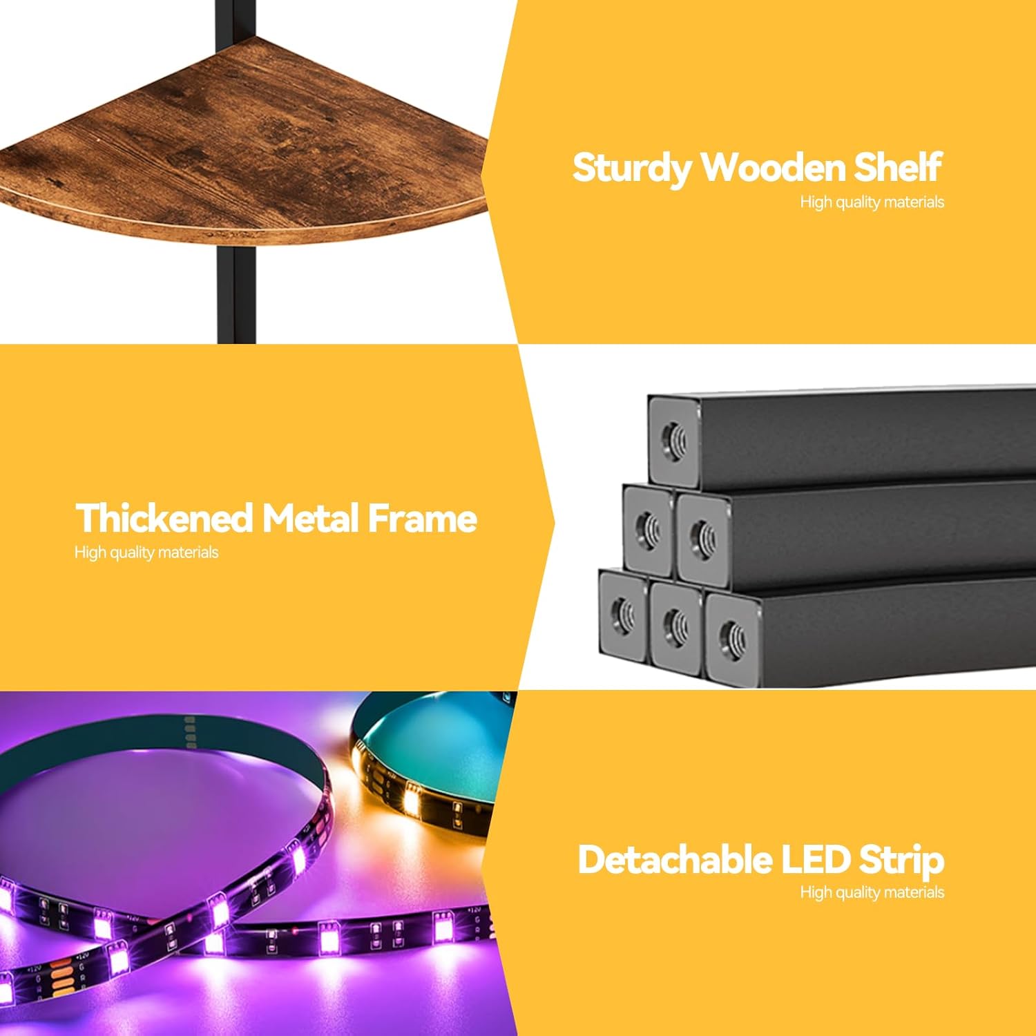 Furnulem 67” LED Corner Shelf, 5-Tier Narrow Bookshelf & Storage Rack for Bedroom, Living Room, Plants