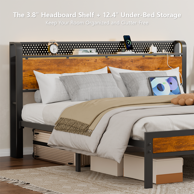 Furnulem LED Bed Frame with Charging Station