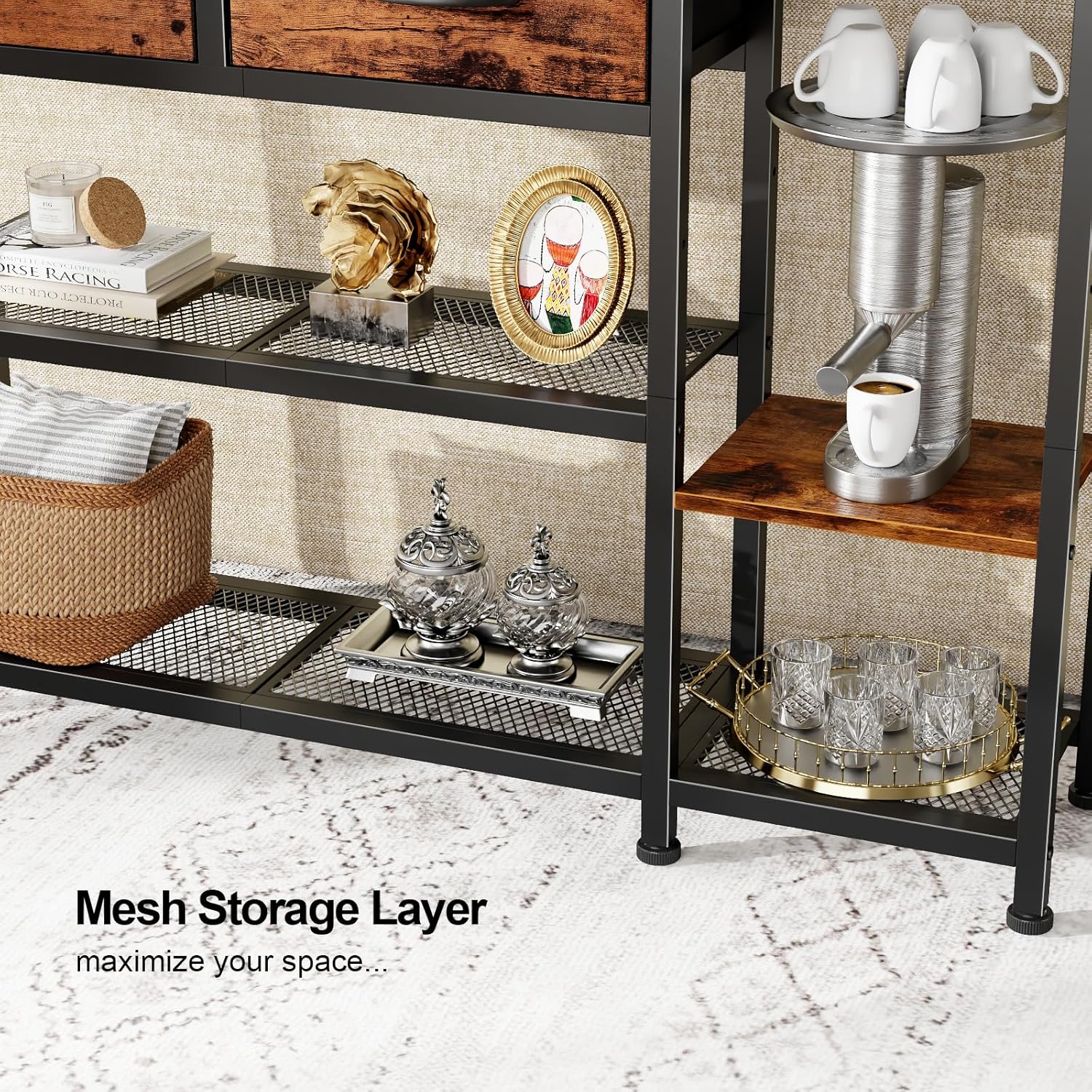 Furnulem 44'' Industrial Entryway Table with Drawers & Shoe Rack, Rustic Console Table with Mesh Shelf