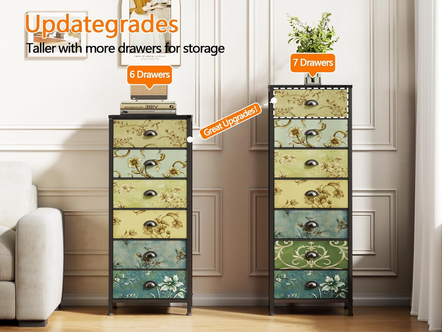 Furnulem Tall 7-Drawer Dresser – Vintage Fabric Storage Tower for Bedroom or Closet