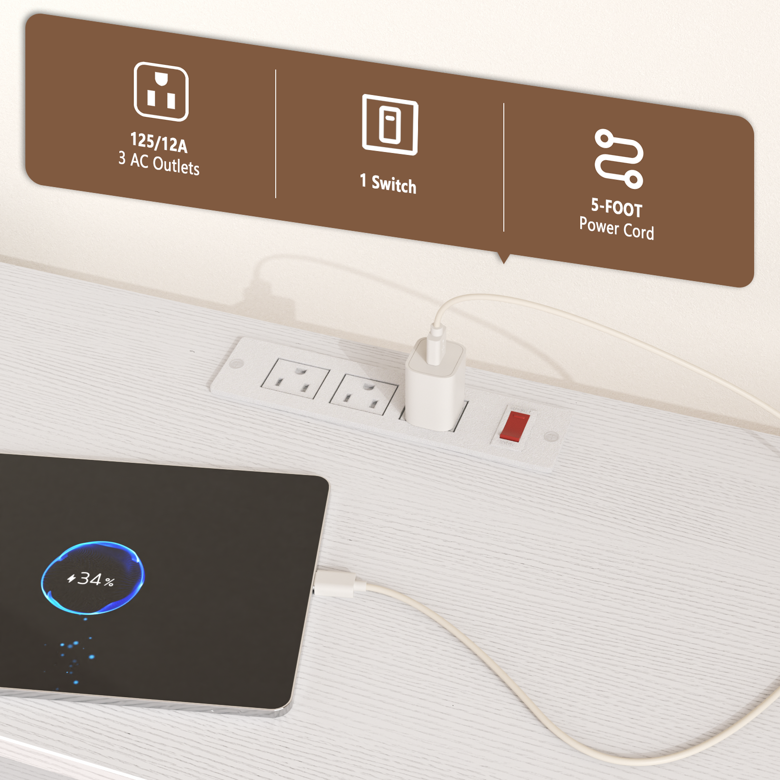 Bedroom Dresser with Charging Station Power Outlets 8 Fabric Drawers Chest for 50 Inch TV White Storage Organizer Tower Unit with Open Shelves