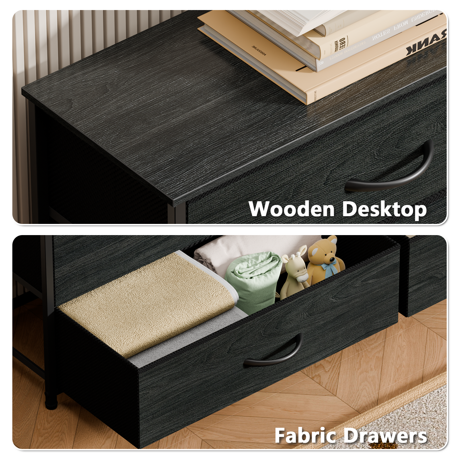 Wide Fabric Dresser for Bedroom 8 Drawer Storage Chest 55 Inch TV Stand Entertainment Center Wood Top Organizer Unit Living Room Hallway Furniture