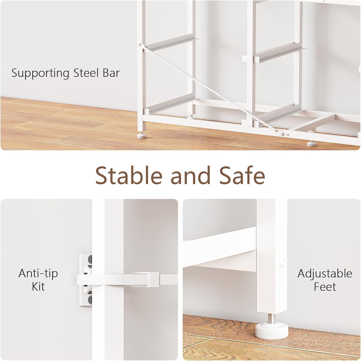 Furnulem 63” long bedroom dressing table suitable for 65 to 75 inch TV dressing table with 10 fabric drawers includes power outlet and LED lighting