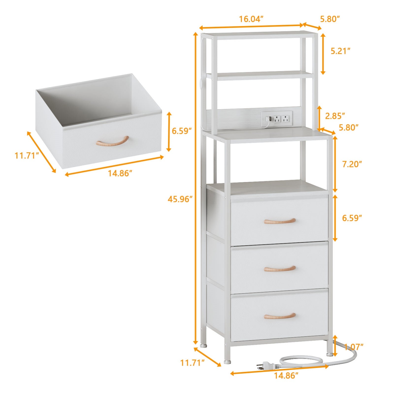 Furnulem Night Stand, Tall Nightstand with 4-Tier Shelves and 3 Fabric Drawers