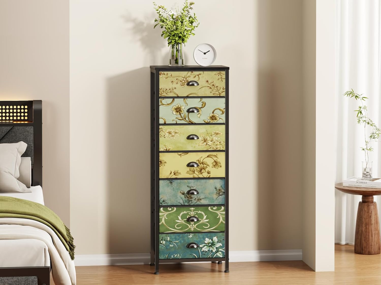 Furnulem Tall 7-Drawer Dresser – Vintage Fabric Storage Tower for Bedroom or Closet