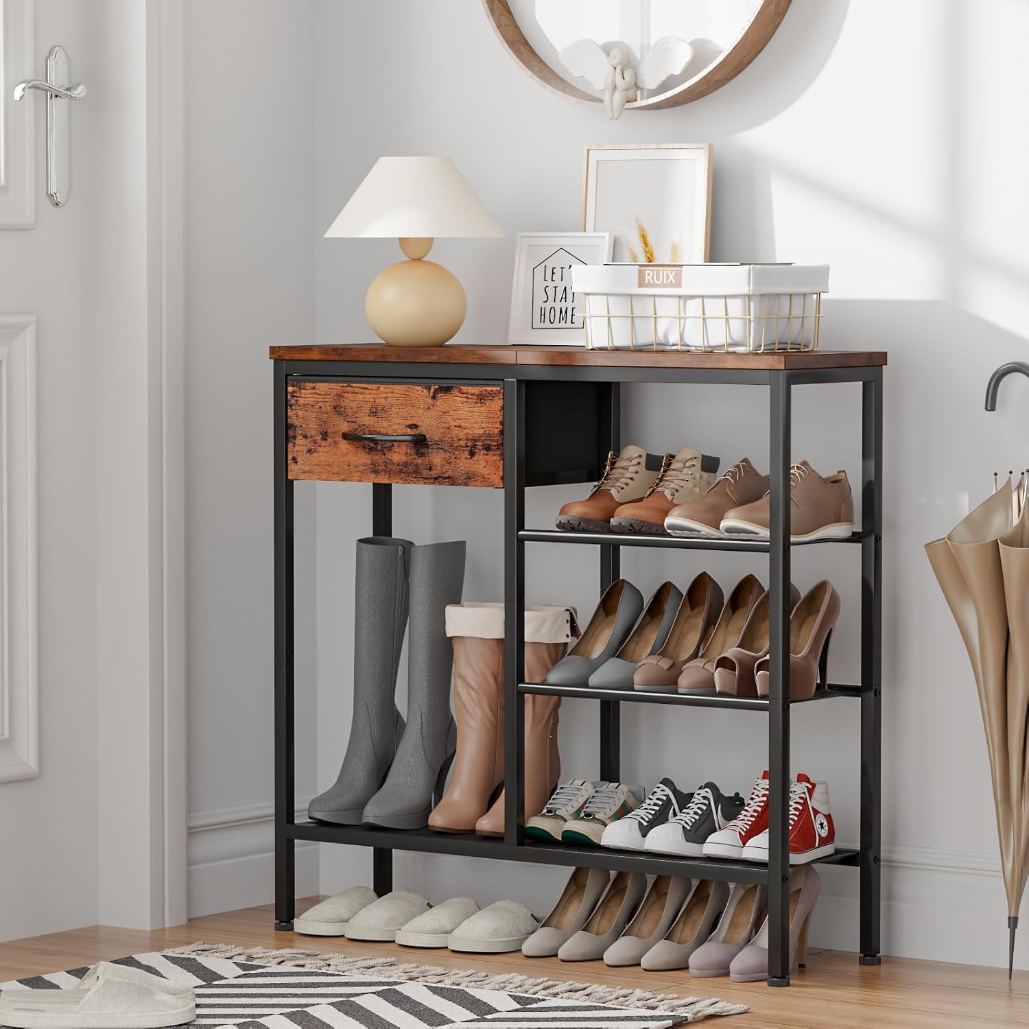 Furnulem 31.5" Entryway Table with Drawer & Shoe Rack, Rustic Console for Hallway