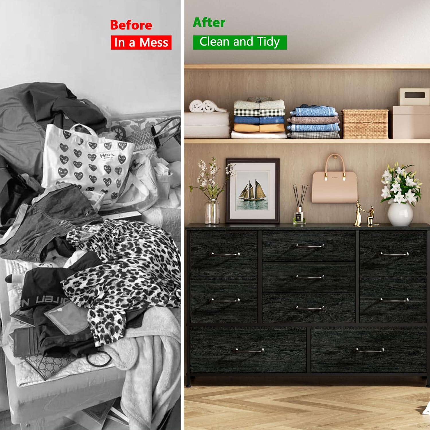 Furnulem 55” Dresser with 9 Drawers – TV Stand & Storage Cabinet for Bedroom or Living Room