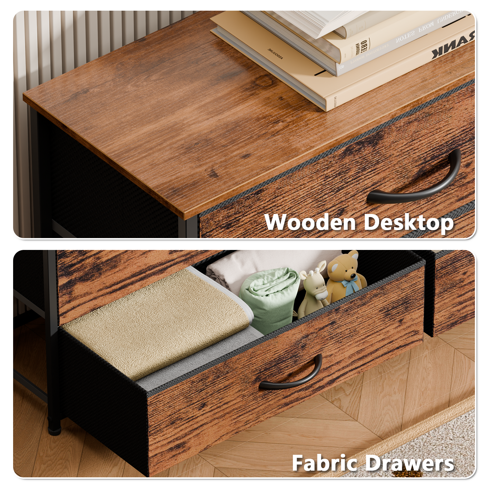 8 Drawer Dresser Wide Storage Chest of Drawers for Bedroom Closet Organizer Fabric Bins 55 Inch TV Stand Wood Top Furniture Unit Hallway Nursery
