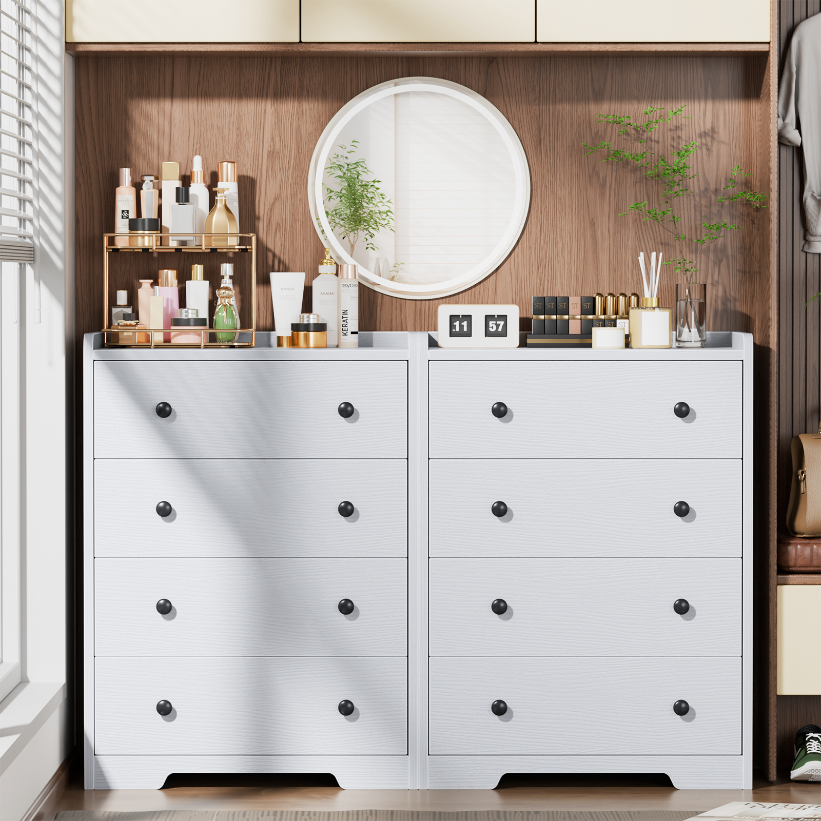 Furnulem 4-Drawer Dresser for Bedroom - White Wood Chest of Drawers Closet Storage Cabinet Organizer for Bedroom