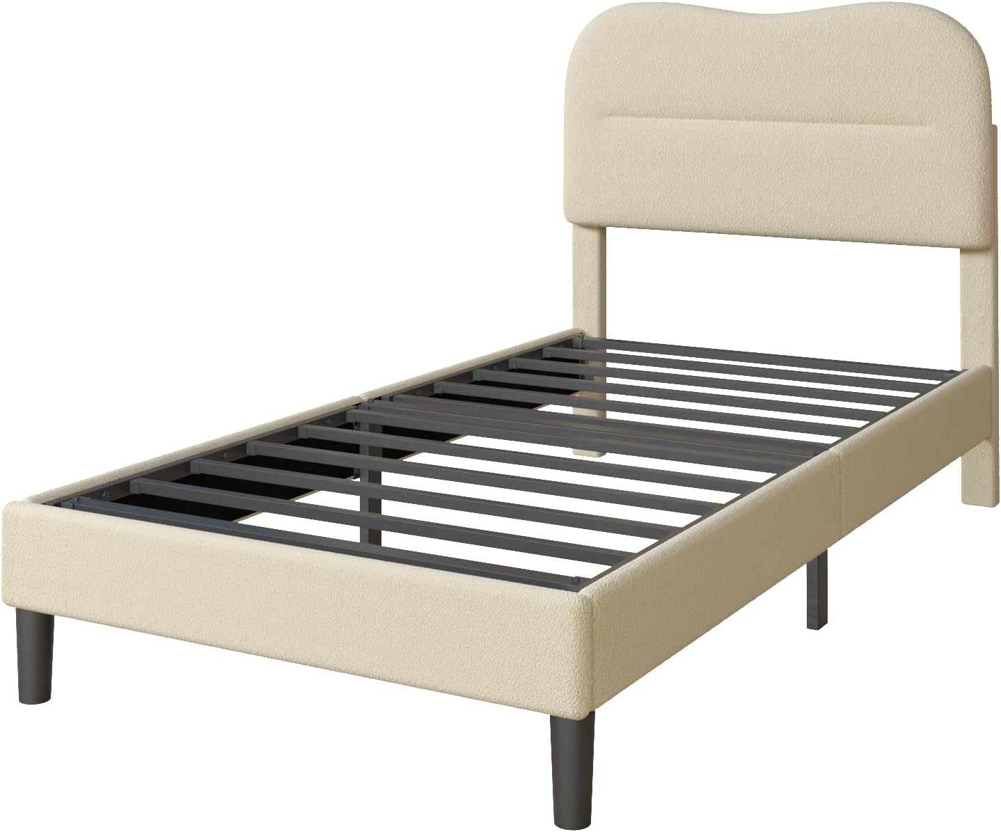 Furnulem Twin Bed Frames with Headboard Upholstered Bed Frame Teddy Soft Boucle Fabric bedframes Soft Cloud Marshmallow Shape Upholstered Headboard