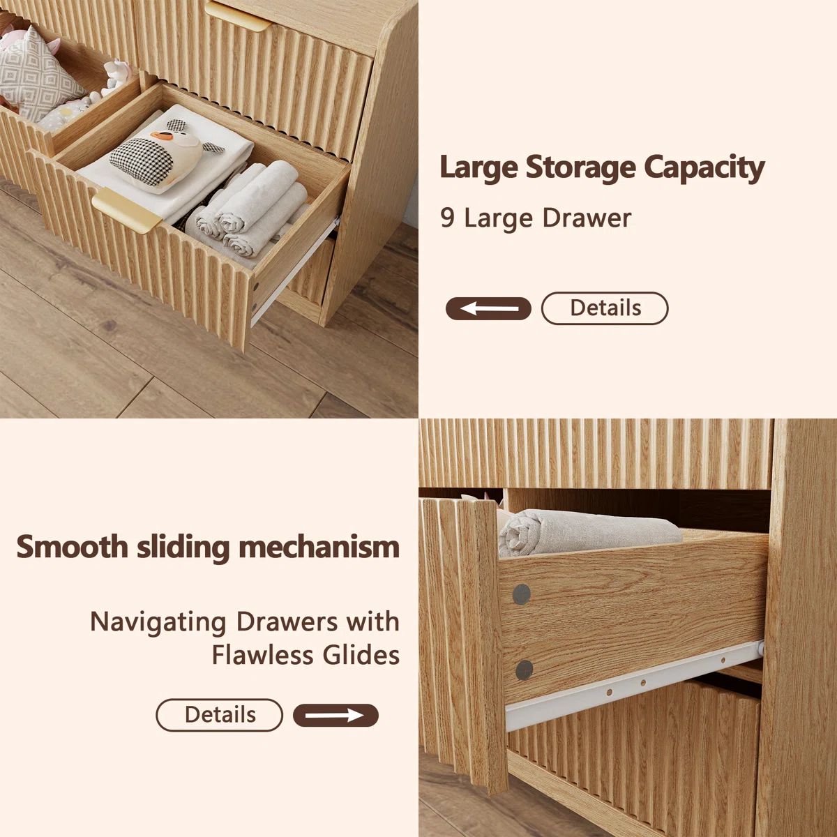 9 Drawer Dresser 57.9''w Wood Wide Chest Of Drawers With Metal Handle Organizer Wooden Cabinet with Anti-Tip Safety for Living Room Hallway entryway