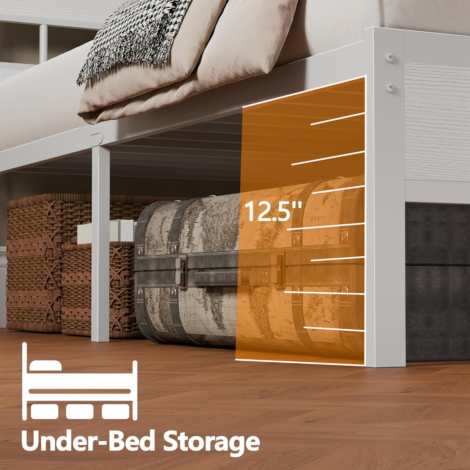 Furnulem Twin Bed Frame with LED Lights & Charging Station, Wood Headboard with Storage, No Box Spring Needed