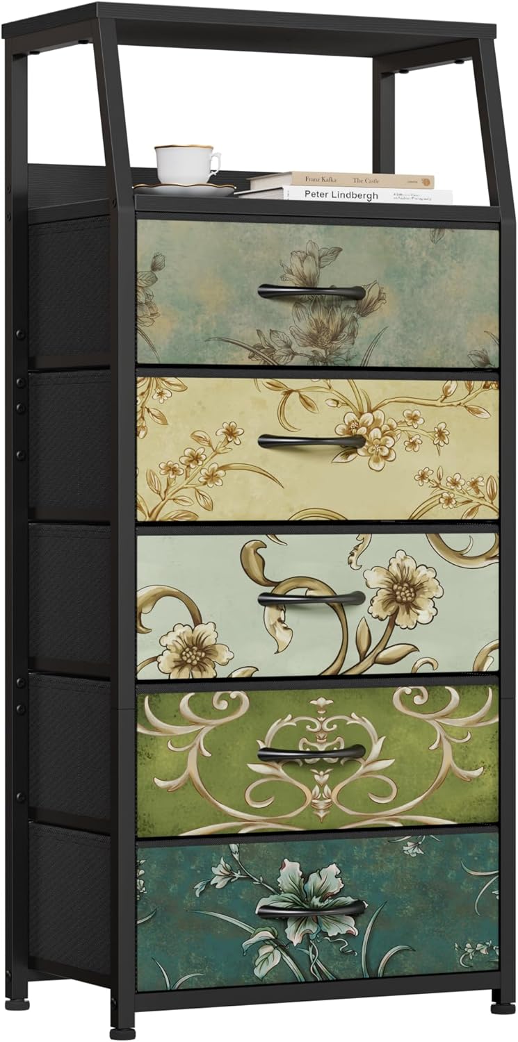 Furnulem Retro Nightstand with 3 Drawers & 2-Tier Shelf – Vintage Side Table for Bedroom or Closet