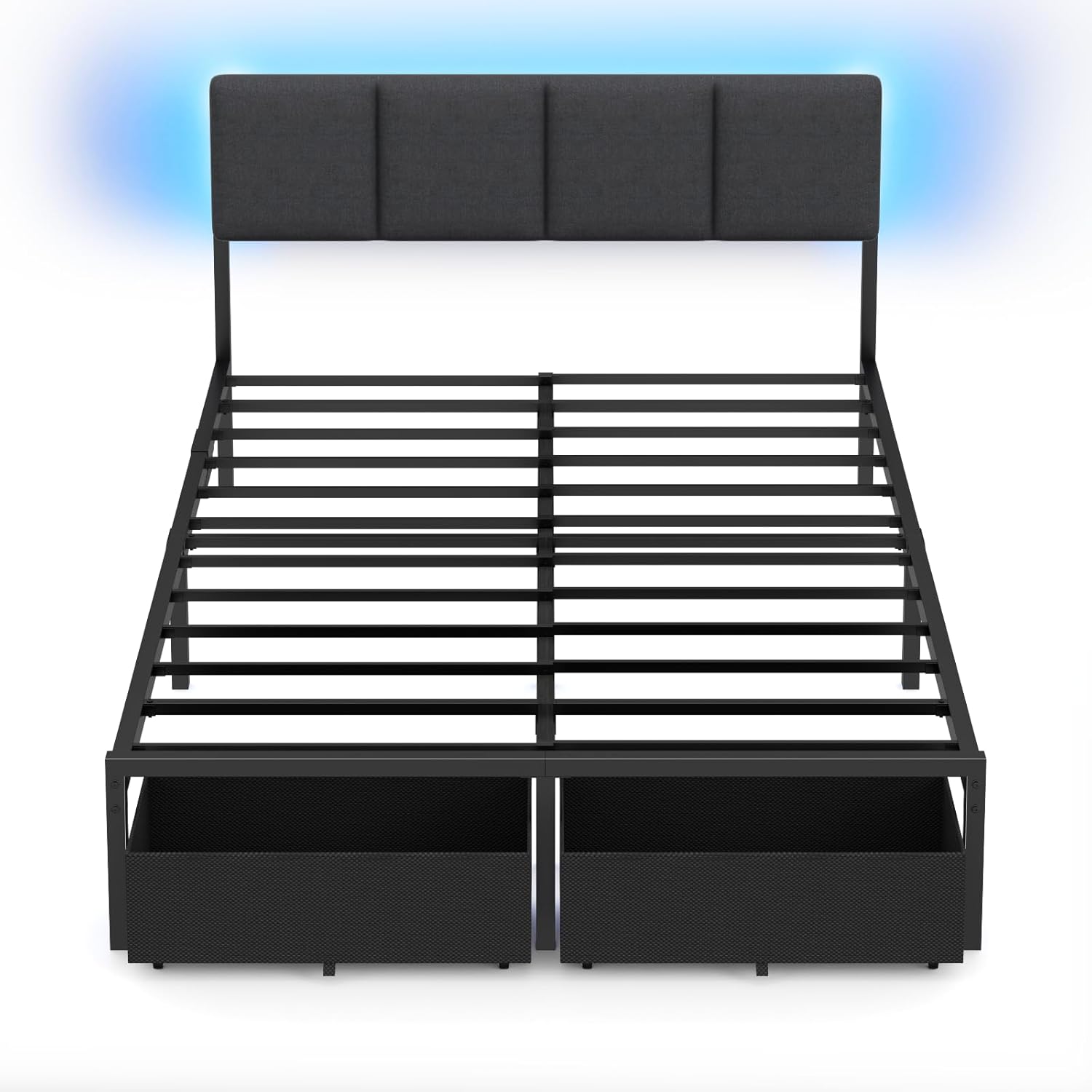 Furnulem Bed Frame with LED Headboard, Charging Station & Storage Drawers