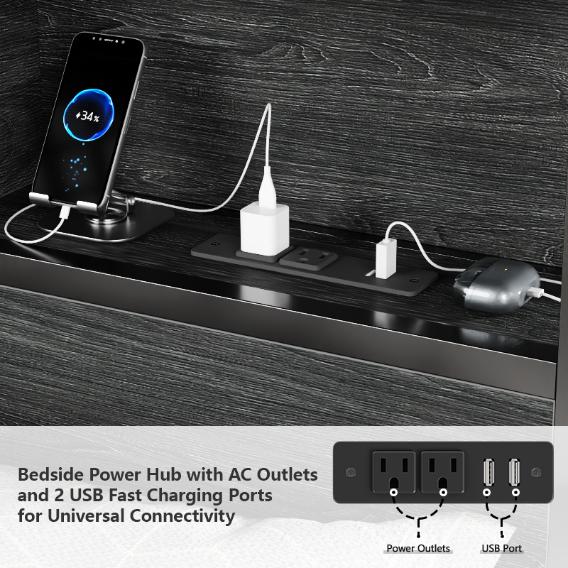 Furnulem LED Bed Frame with Wood Headboard and 2 Drawers