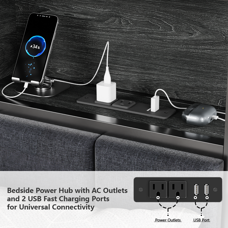 Furnulem LED Bed Frame with Upholstered Headboard and 2 Drawers