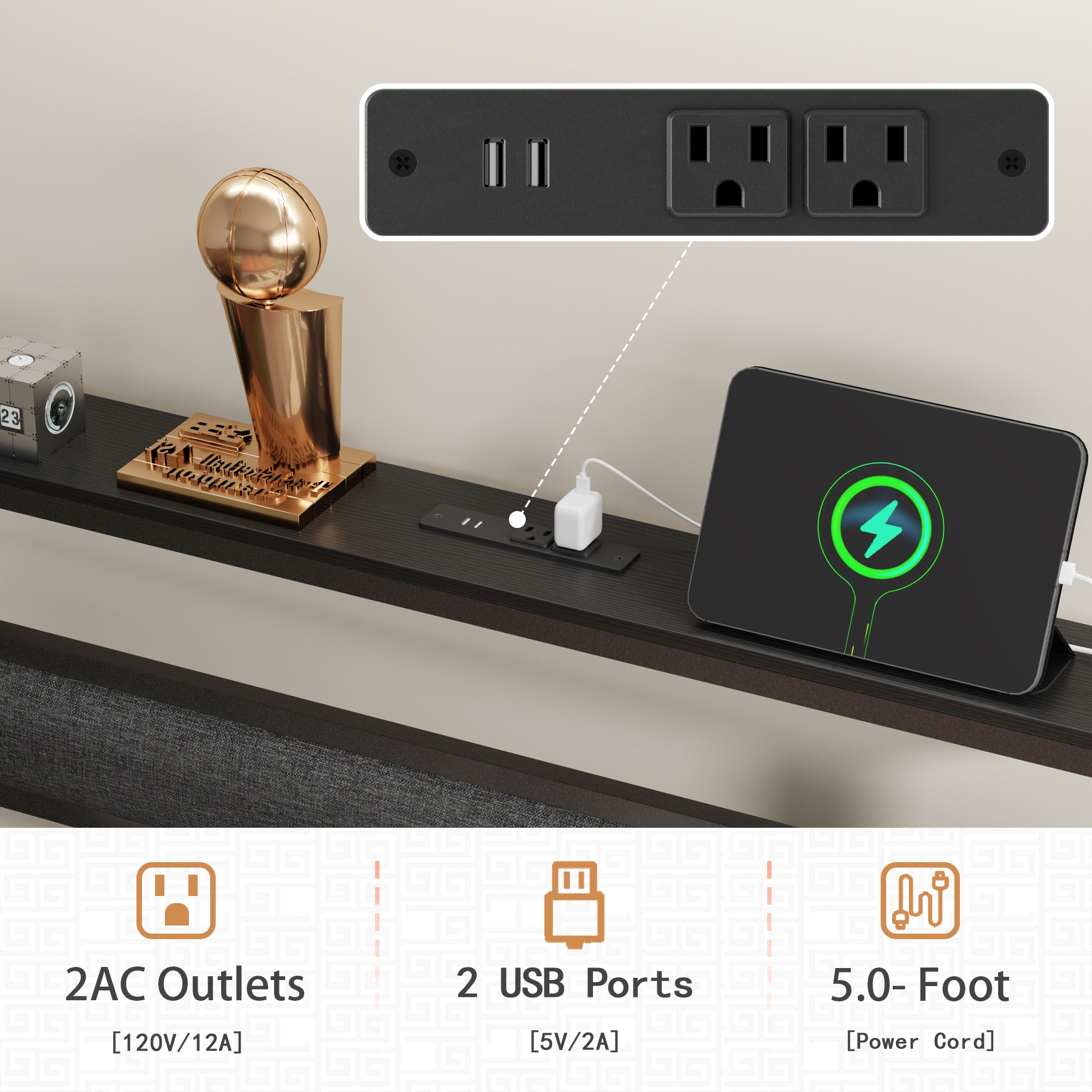 Twin Bed Frames for Kids Metal Platform Bed Frame with Upholstered Headboard Wood Storage Shelf Charging Station and LED Lights No Box Spring Needed