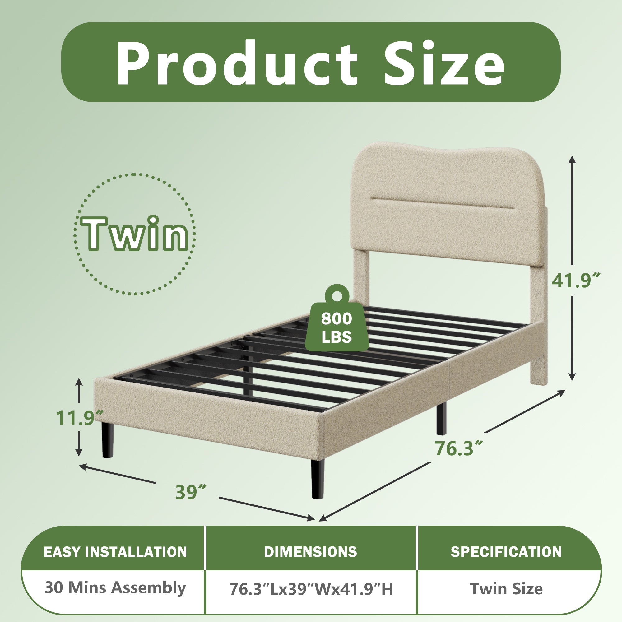 Bed Frame With Teddy Velvet Soft Curved Headboard Platform Bed With Wooden Slats Support Easy Assembly No Box Spring Needed Noise-free