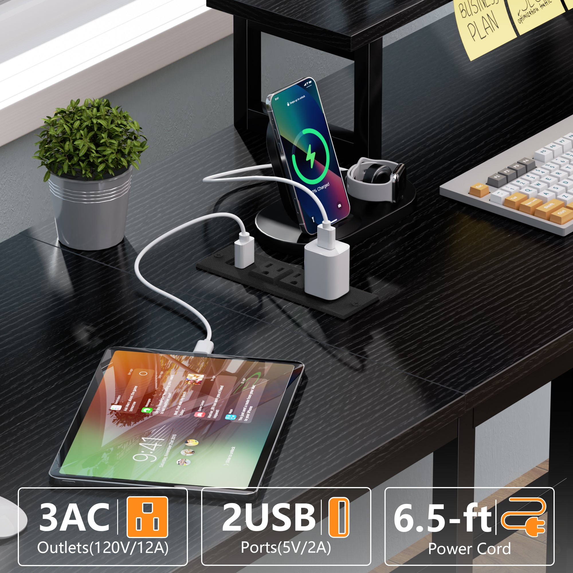 Qwatto 59 Inch Black L Shaped Computer Desk with Charging Station Two Person Gaming Desk 4 Drawers 2 Monitor Stands Home Office Corner Workstation