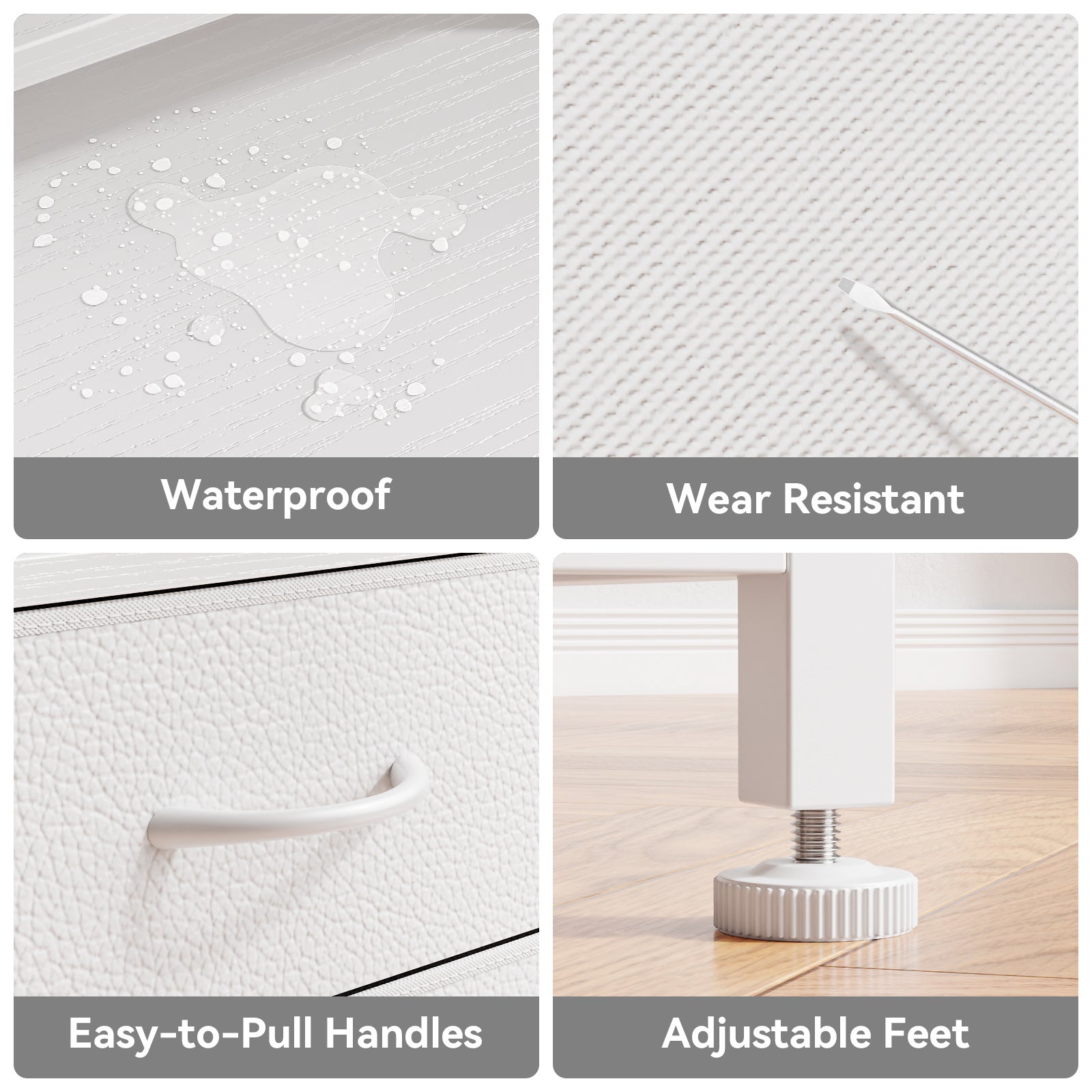 White Dresser for Bedroom with LED Lights and Power Outlets 55”W Large 12 Storage Drawers Dresser Long Fabric Chests with 2 Shelves Wooden Top