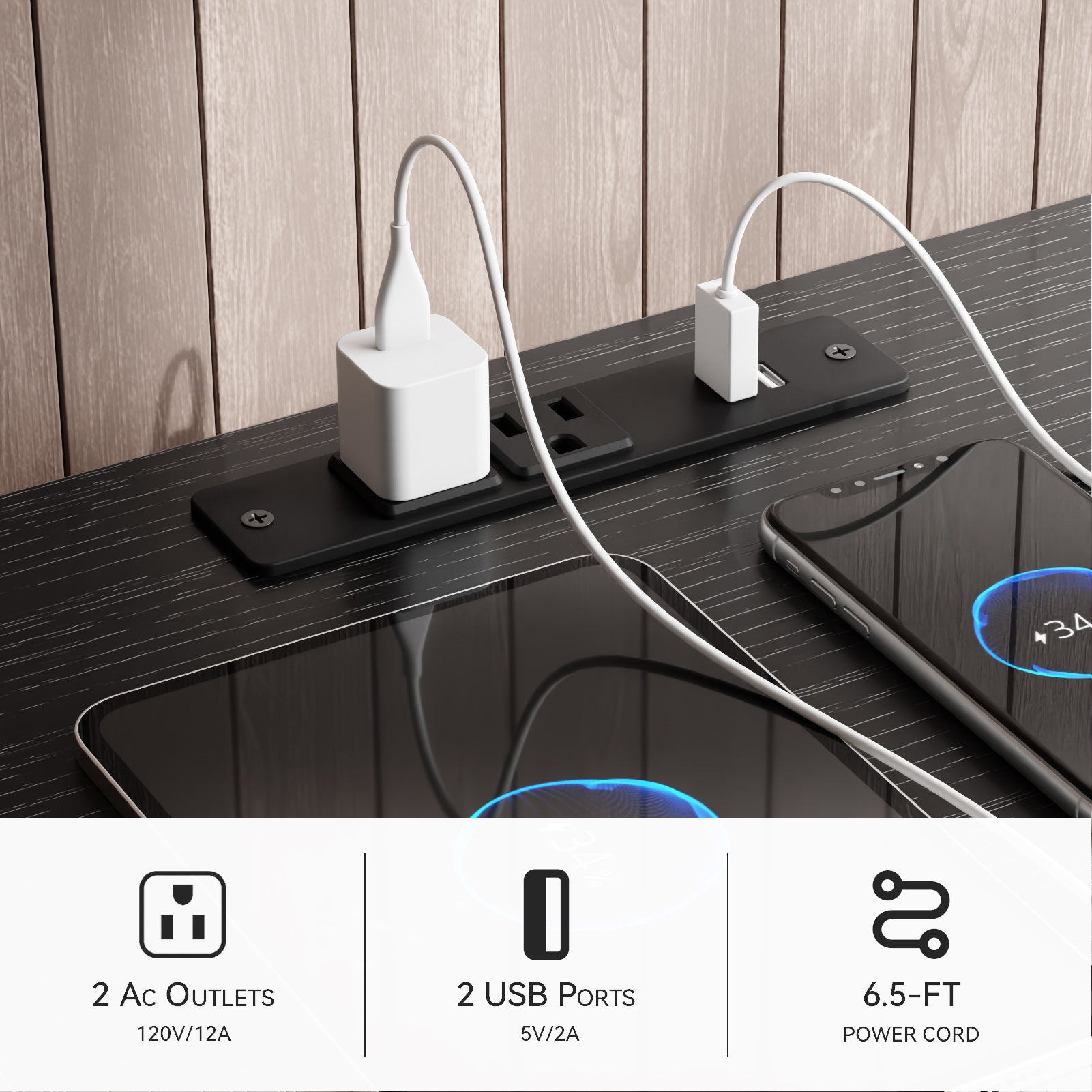 Bedroom TV Stand for 55 to 65 inch TV Black Dresser with 10 Fabric Drawers Chest Center with Power Outlet LED Light