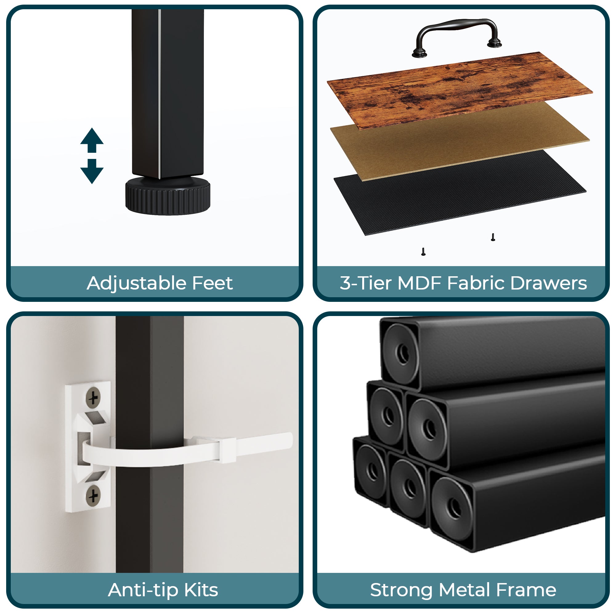 45''W Dresser for Bedroom Rustic Brown Dresser TV Stand for 42-47-50 inch TV Wide Chest of Drawers with 9 Drawer Large Fabric Dressers with Wood Top