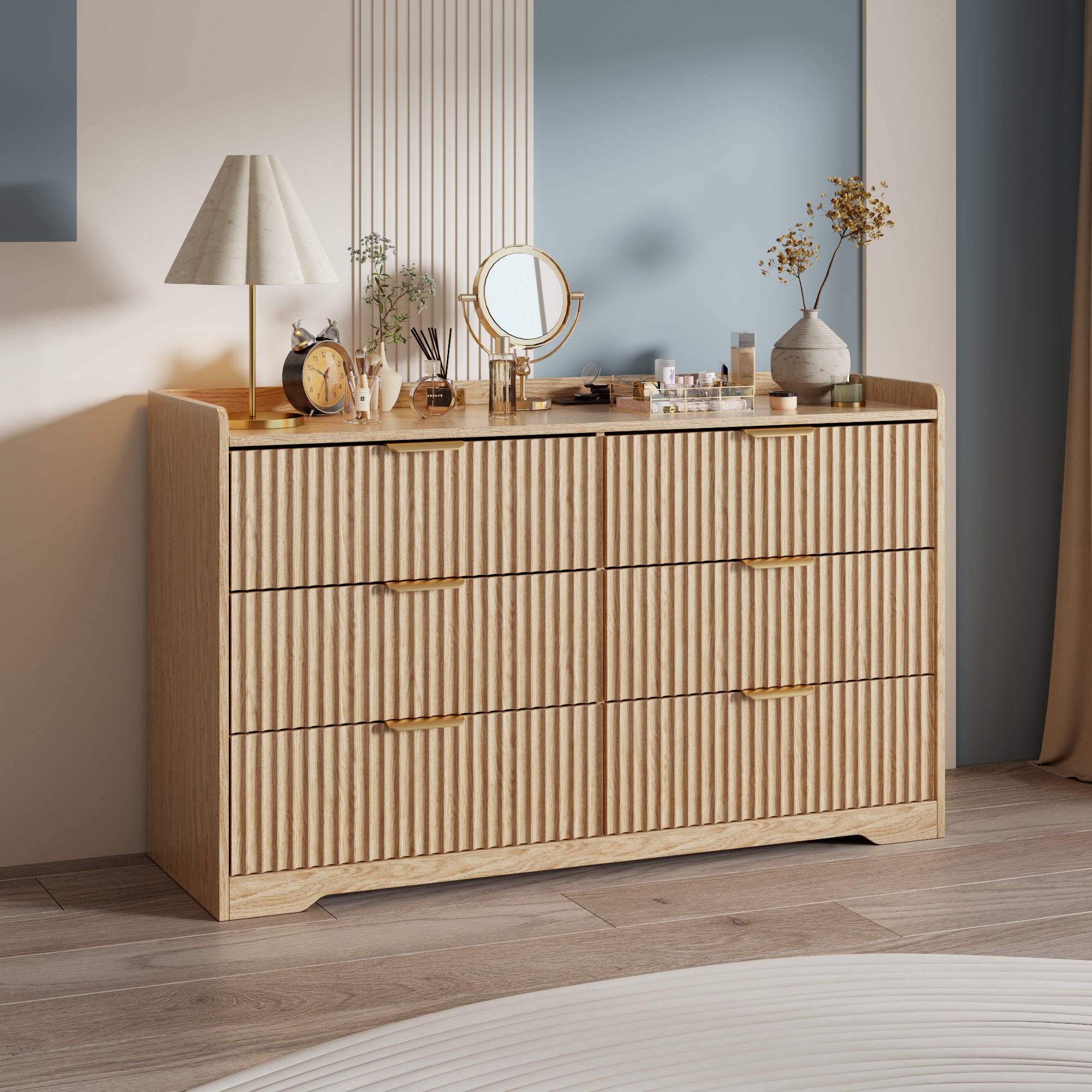 Dressers for Bedroom 6 Drawers Wide Chest of Drawers Storage Organizer Wooden Cabinet with Anti-Tip Safety for Living Room Hallway entryway study