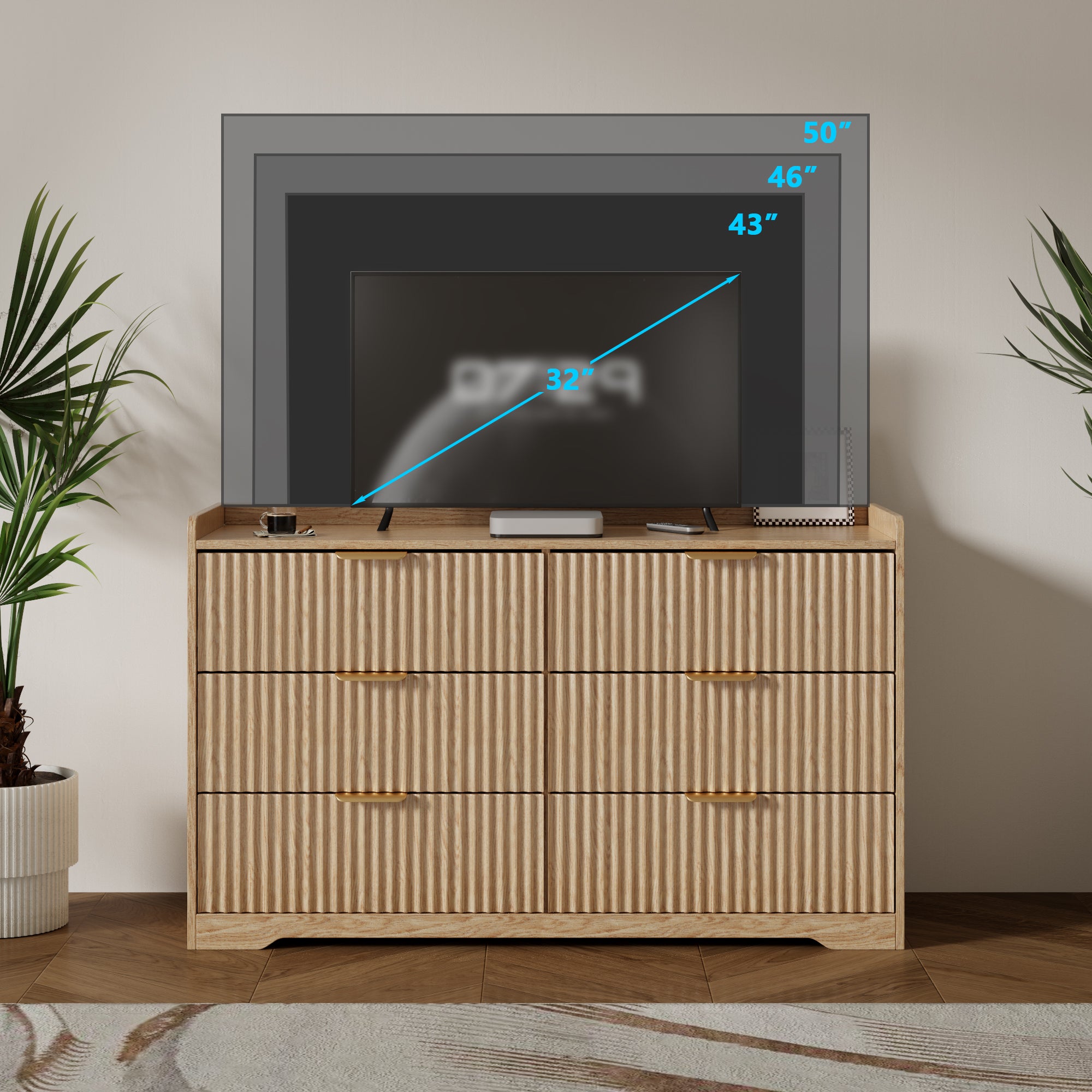 Furnulem Dressers for Bedroom 6 Drawers Wide Chest of Drawers Storage Organizer Wooden Cabinet with Anti-Tip Safety for Living Room Hallway entryway