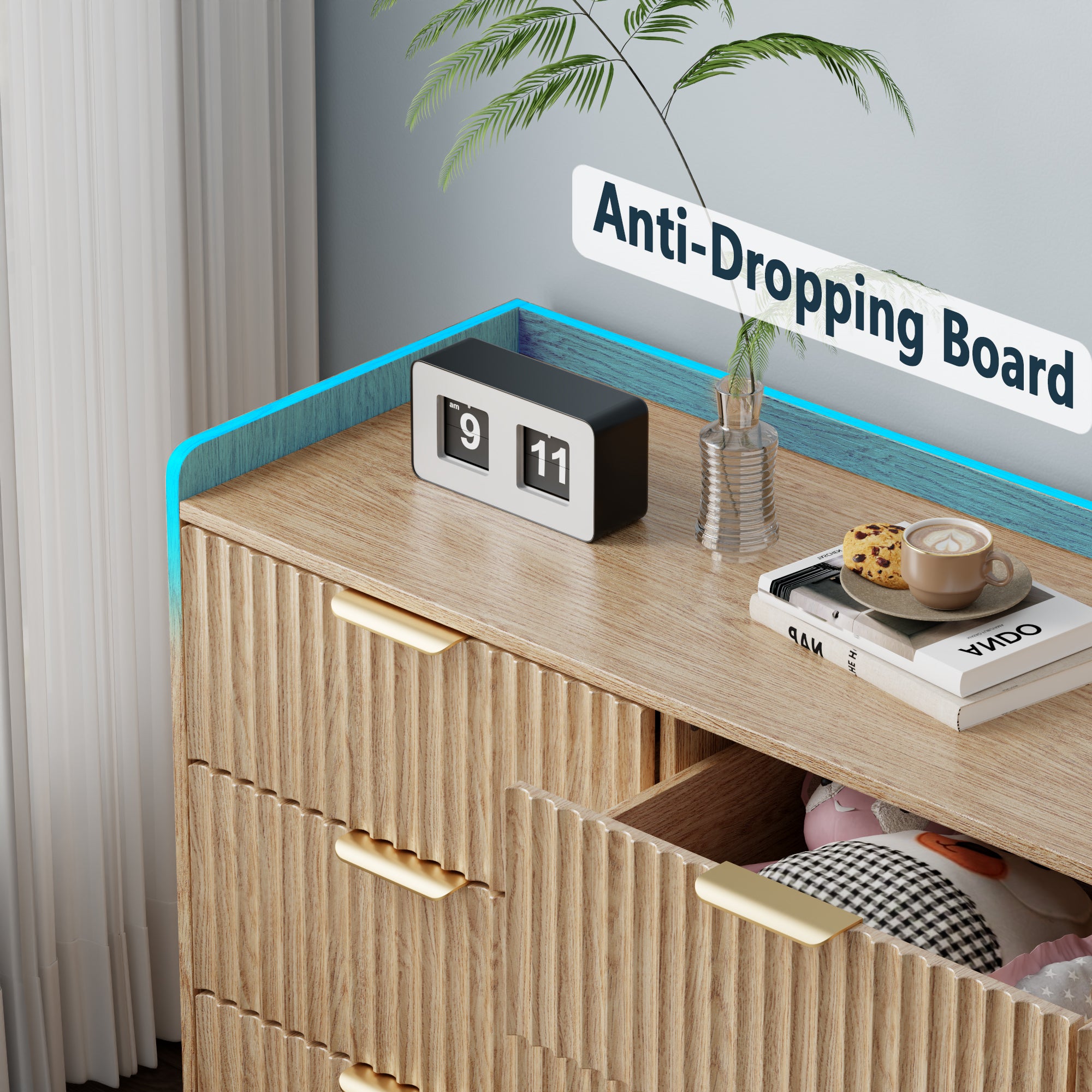 Furnulem Dressers for Bedroom 6 Drawers Wide Chest of Drawers Storage Organizer Wooden Cabinet with Anti-Tip Safety for Living Room Hallway entryway