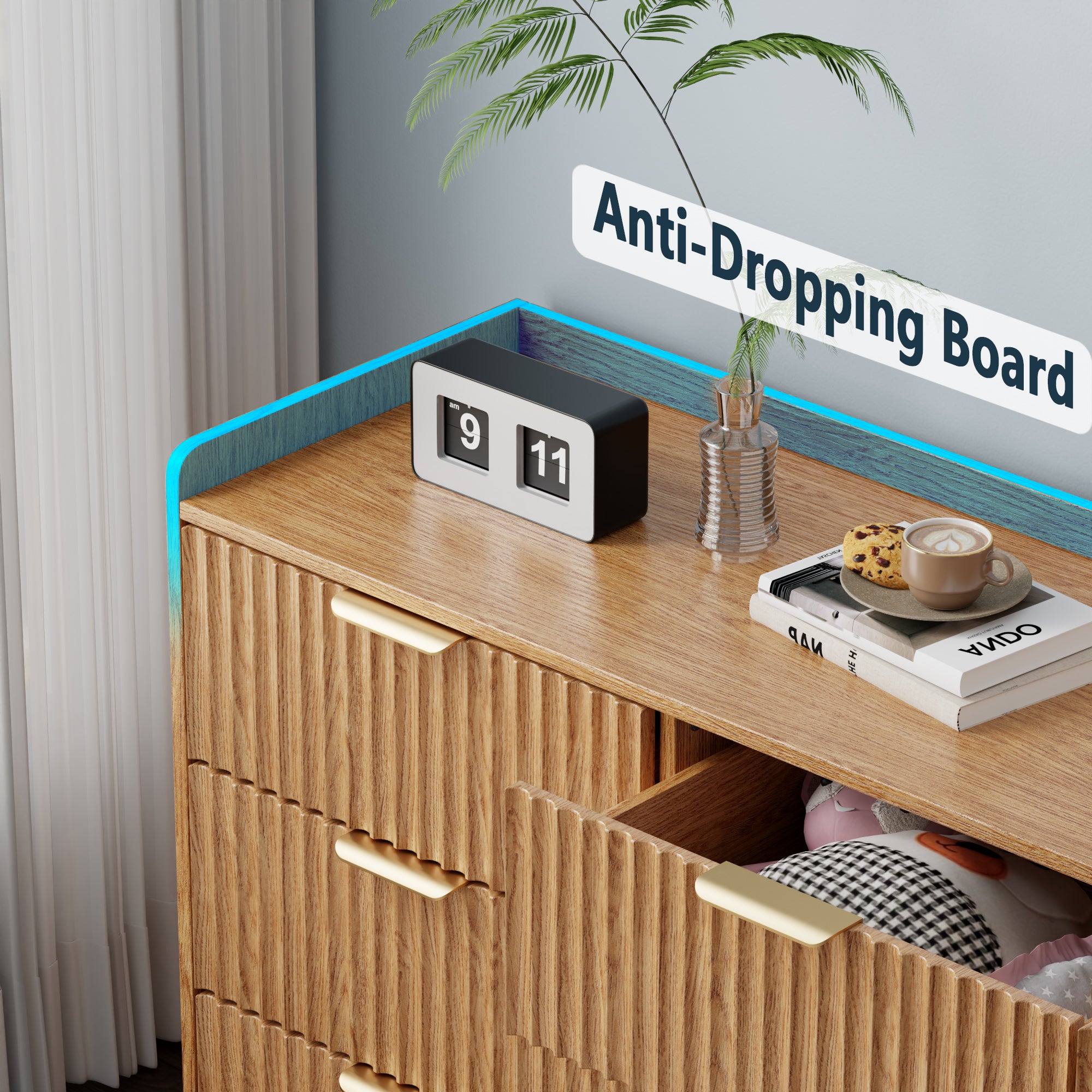 Dressers for Bedroom 6 Drawers Wide Chest of Drawers Storage Organizer Wooden Cabinet with Anti-Tip Safety for Living Room Hallway entryway study