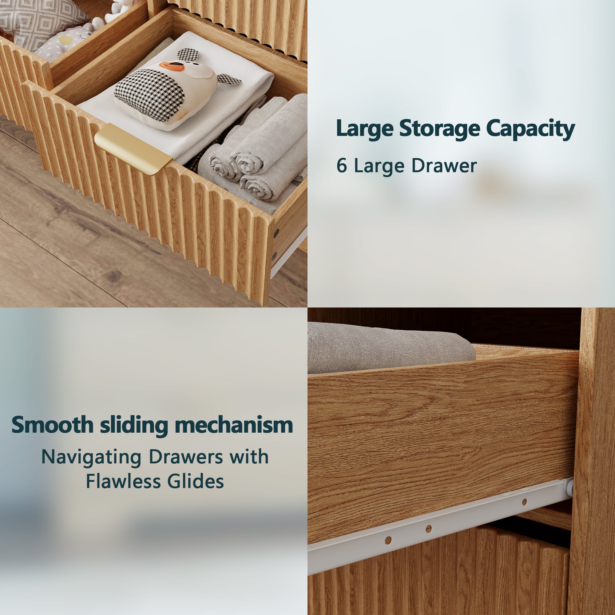 Dressers for Bedroom 6 Drawers Wide Chest of Drawers Storage Organizer Wooden Cabinet with Anti-Tip Safety for Living Room Hallway entryway study